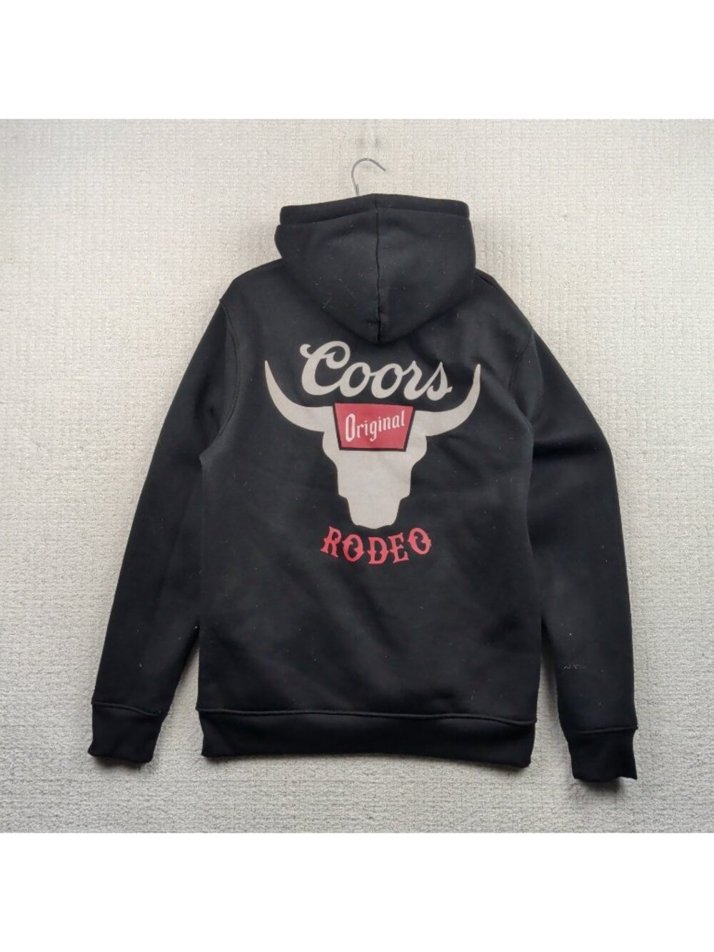 Coors Original Rodeo Bull Logo Hoodie Mens Sz L Cowboy Western Beer Black Read